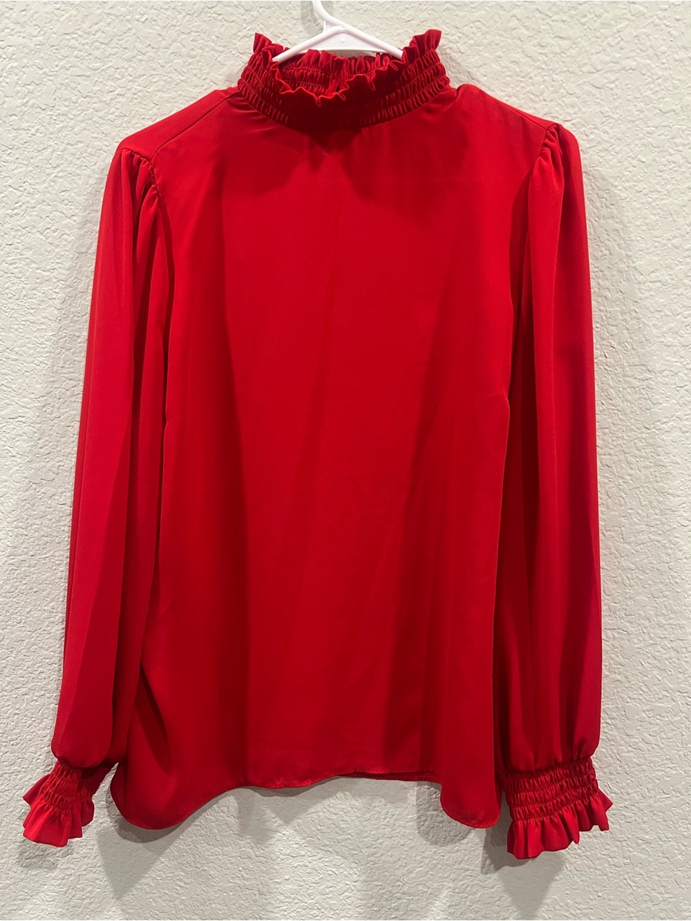 Worthington Red Ruffle Mock Neck Blouse